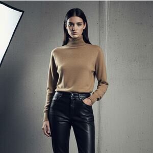 Vtg SAINT LAURENT rive gauche Women's Turtleneck Sweater in light brown sz S